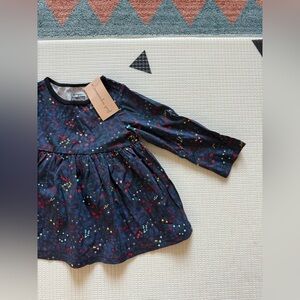 First impressions|Baby girl Colorful Long Sleeve Dress in navy and dark florals•